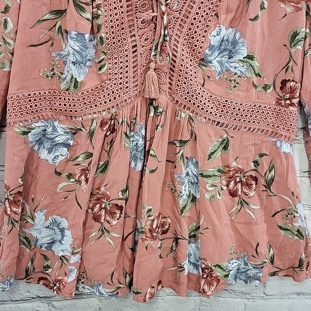 Torrid Floral Peasant Top Womens Plus Sz 00 Peach Cottagecore - Picture 2 of 11
